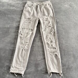 Distressed Ripped‎ Mom Jeans High Rise Ankle Length Gray Women's Jeans Size 4